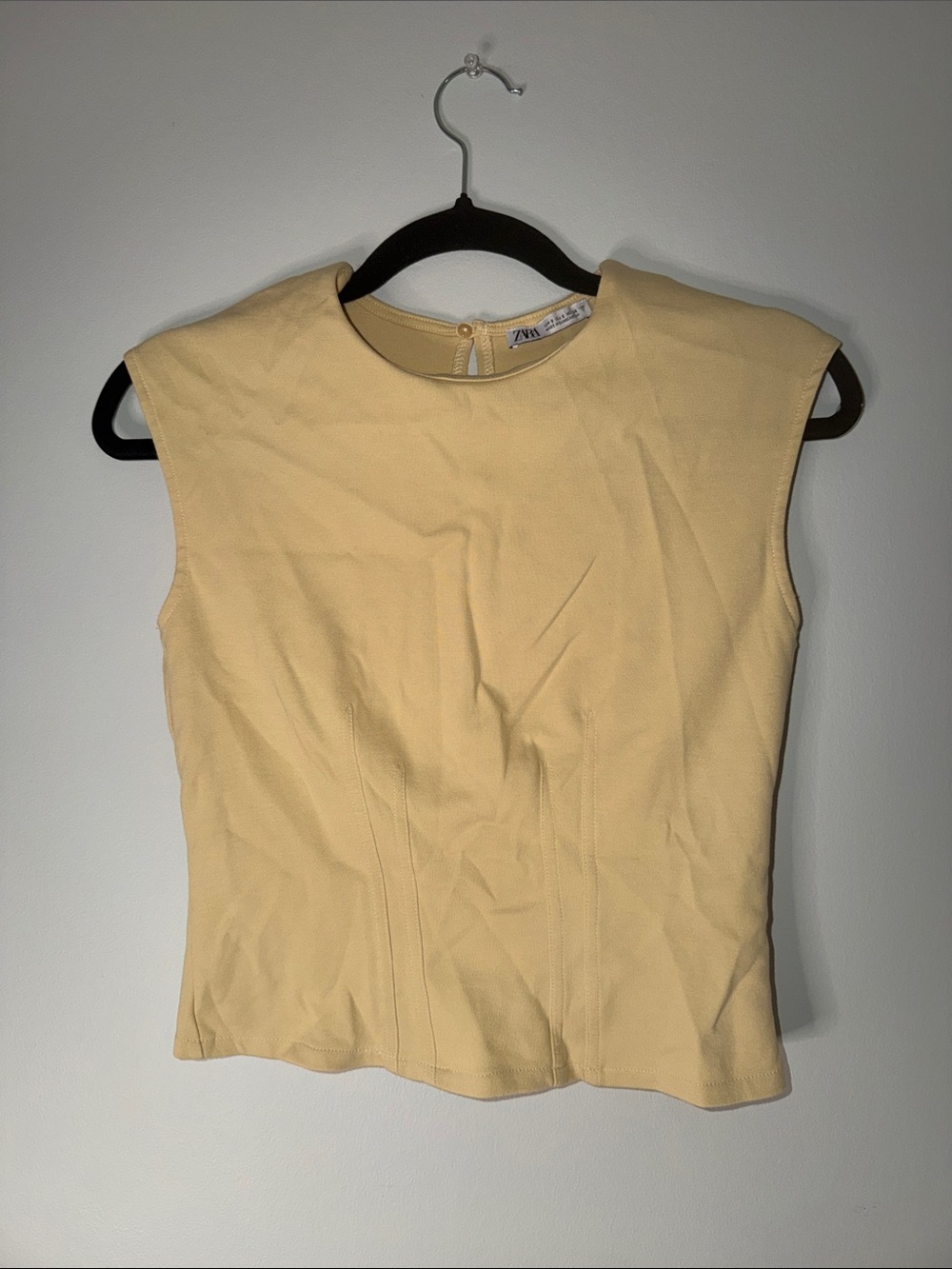 Zara Soft Pale Yellow Structured Sleeveless Tank